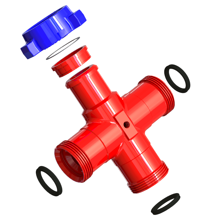 Cross, 2", 1502 F (thread) x F (thread) x F (thread) x M (wing) Standard, 15000 PSI 1/2" NPT Tap